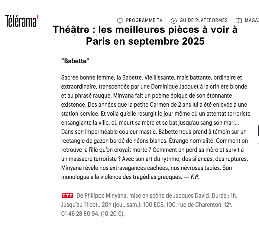 article Télérama babette minyana 100ECS